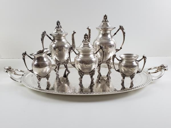 6 Piece Gorham Tea & Coffee Set Plus Tray c.1880. SKU #: ANT8858