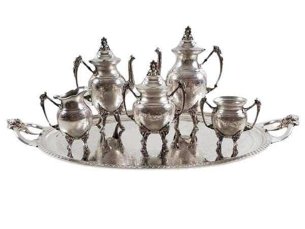 【Harts The Silversmiths】 ファルコンのティーセット 3点 6 Piece Gorham Tea & Coffee Set Plus Tray c.1880. SKU #: ANT8858