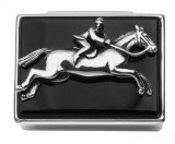 Rectangular hinged pillbox with rider on galloping horse on onyx set lid (PB201) Rectangular hinged pillbox with rider on galloping horse on onyx set lid (PB201)