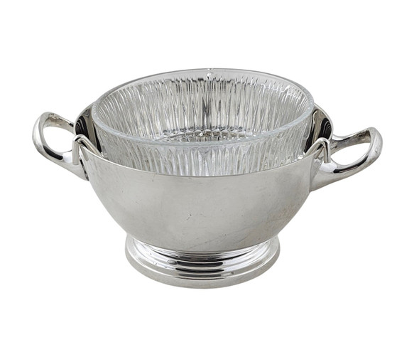 Caviar 2 Handle Hotel Plain 5" Bowl With Glass Insert Silver Plate (COPY). SKU #: C2007.