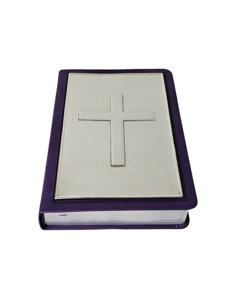 KJV Deluxe Leather Touch PURPLE Bible with Full Size Engravable Pewter Plate With Cross 9" x 5.75" x 1". SKU #: Bible 10 Purple.