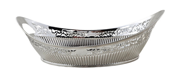 Oval Fluted & Pierced 12.5" x 6.25" x 4.25"h Bread Dish English Silver Plate c.1875. SKU #: ANT3019.