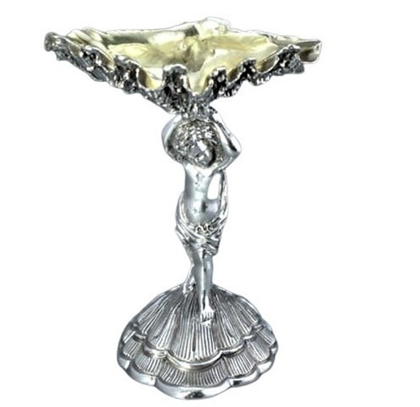 Salt Cherub with Oyster and Silver Plate Spoon Silver Plate. SKU #: C903.