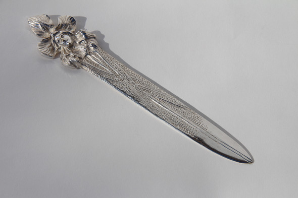 Letter Opener- Flower Face Silver Plate. SKU #: C434.