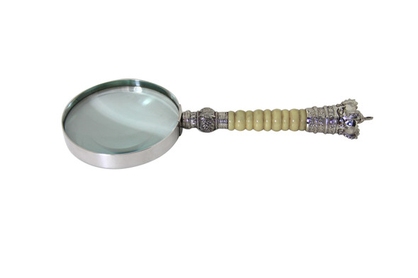 Magnifier Faux Ivory & Crown Handles Silver Plate. SKU #: C1200.