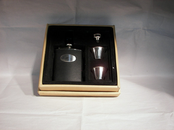 Black Flask 6oz with Funnel & 2 Cups Boxed (KMST5/GS)