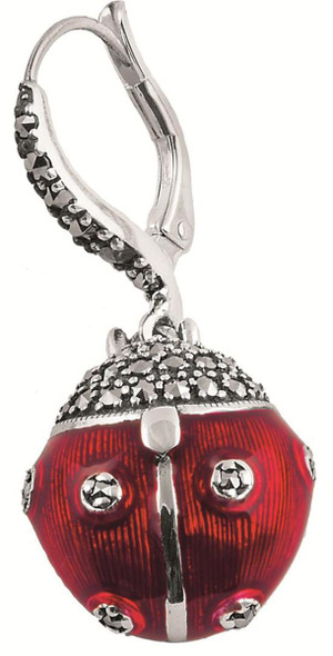 Red enamel and marcasite set ladybird drop earrings (EA300)