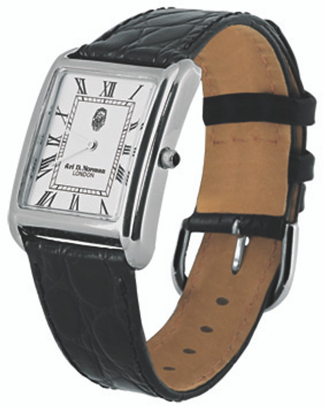 Men's watch;curved white enamel dial;black leather strap;swiss movement;water resistant case;onyx set winder (WTCH10)