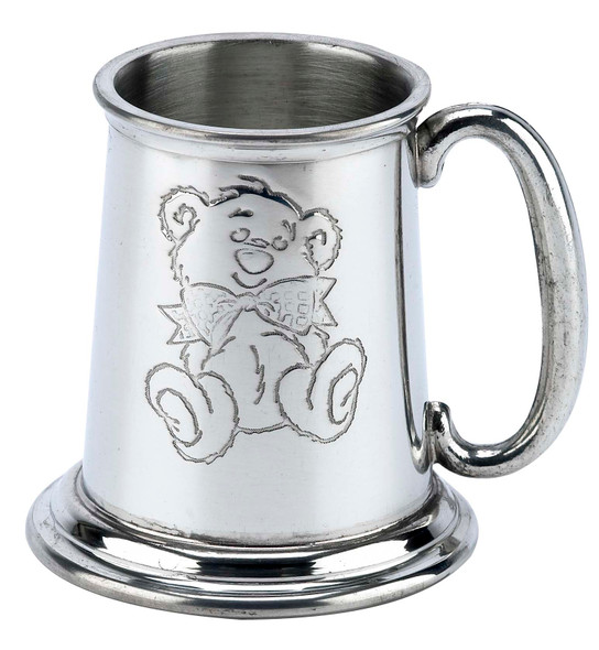 Baby/Child's Mug Rolled Teddy Bear English Pewter. SKU #: P897CC.