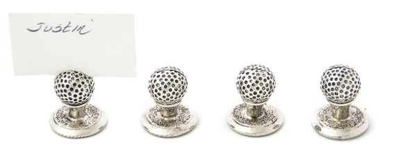 Set/4 Golf ball place card holders with cards Silver Plate. SKU #: KMJA107B.