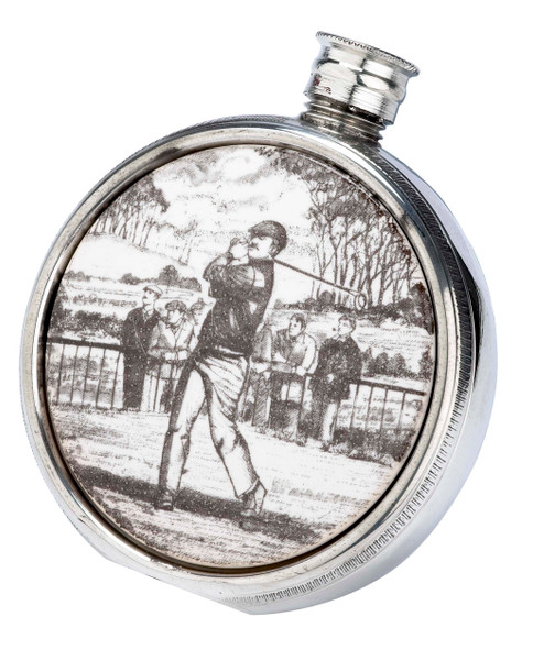 Golf Ceramic/Pewter Flask 6 oz. 1 ONLY. SKU #: P005FL.