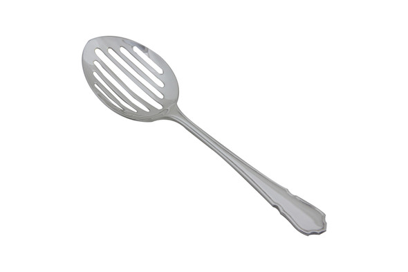 Du Barry Pattern, 8.25" Slotted Silver Plate Spoon. SKU #: KM9396.