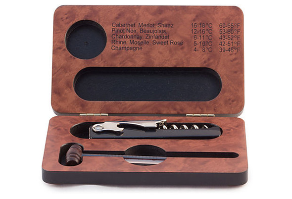 Corkscrew & Thermometer in Wood Box 6.75" x 4". SKU #: KMKW2.