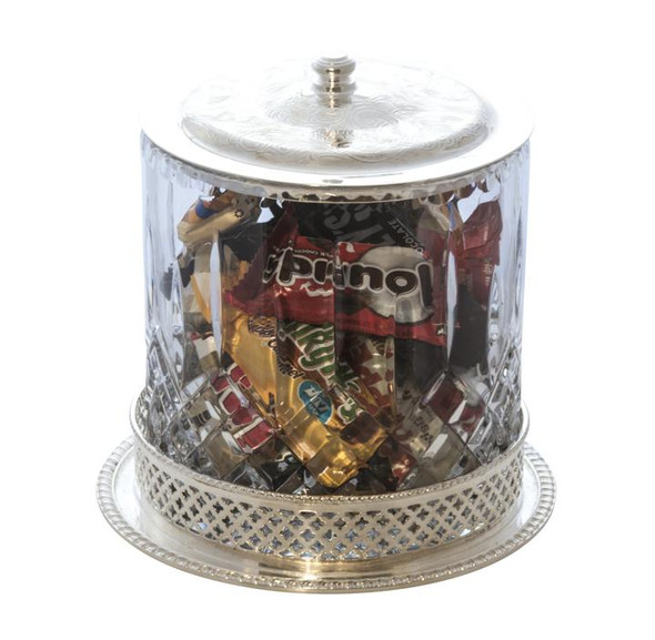 Double Diamond Cookie Jar Crystal/English Silver Plate. SKU #: C3550.