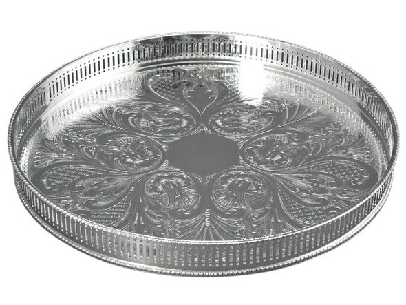 12" Gallery Tray Round English Silver Plate. SKU #: C1082/12.