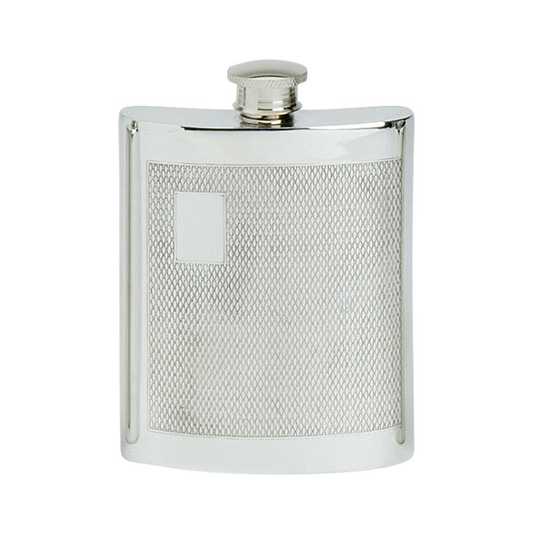 Engine Turned English Pewter 6oz Flask. SKU #: EB32500.