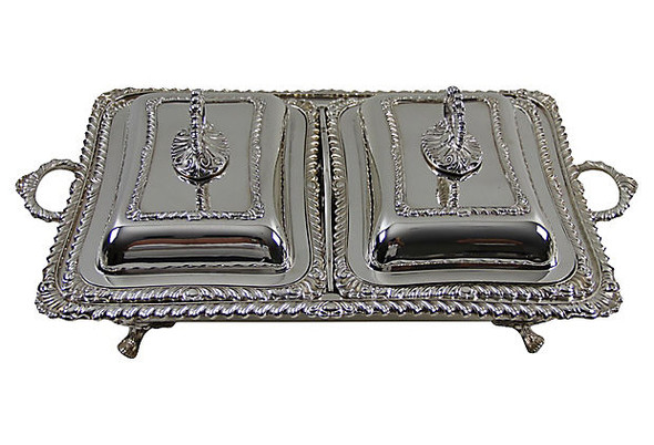 Rare Covered Double Entree Dish,c1880Silver Plate. SKU #: ANT5461.