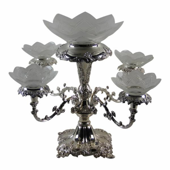 Old Sheffield Epergne 1 Large Glass 4 Smaller C.1820. SKU #: A1653a.