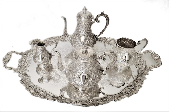 5 Piece Tea & Coffee Set English Silver Plate c.1870. SKU #: A1658.