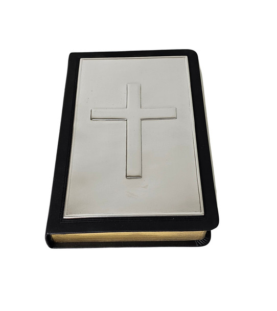 KJV Deluxe Leather Touch BLACK Bible with Full Size Engravable Pewter Plate With Cross 9" x 5.75" x 1". SKU #: Bible 10 Black.