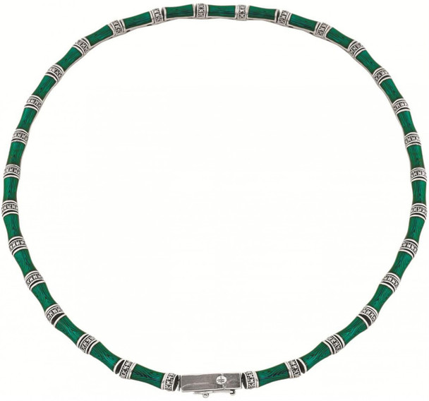 Green enamel and marcasite set bamboo style necklace with safety catch (NK540)