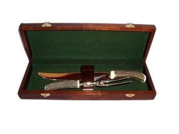 Horn Handle, Silver Plate, 2 Piece Game Carving Set. SKU #: C390.