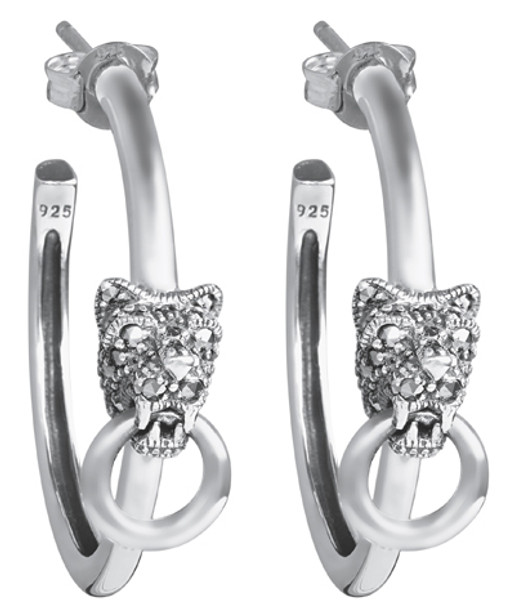 Marcasite set panther head hoop post earring (EA606)