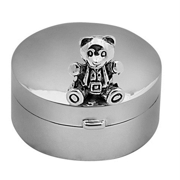 Round hinged pillbox with teddy bear (PB616)