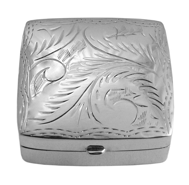 English Sterling Pillbox Engraved Square Design (PB418)