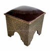 Metal and Brown Leather Ottoman - ML-CH012
