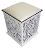 White Pressed Leather Carved Wood Ottoman - ML-CH001