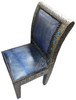 Metal and Bone Chair with Blue Leather Seating - MB-CH043