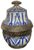 Small Blue and White Vintage Metal and Ceramic Urn with Lid - VA111