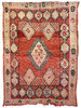 Red Multi-Color Berber Moroccan Rug with Art Deco Design - R042