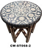 Hand Carved Bone Inlay Wooden Side Table - CW-ST068