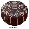 Round Moroccan Leather Pouf with Color Stitching