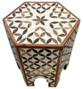 Brown and White Camel Bone Inlay Side Table - MOP-ST148