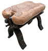 Beige Leather Ottoman with Carved Wood Base - ML-CH002