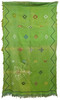 Green Tribal Rug with Embroidered Geometric Designs - R0446