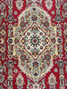 77" W x 116" H - Deep Red Background Rug Bordered by Cream Color Designs - R0506
