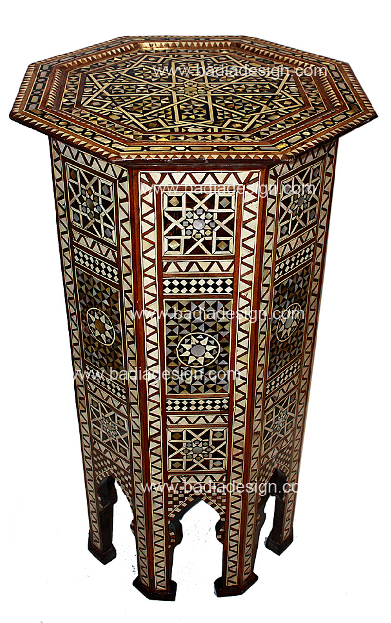 Mother of Pearl Inlaid Handcrafted Wooden Side Table - MOP-ST012