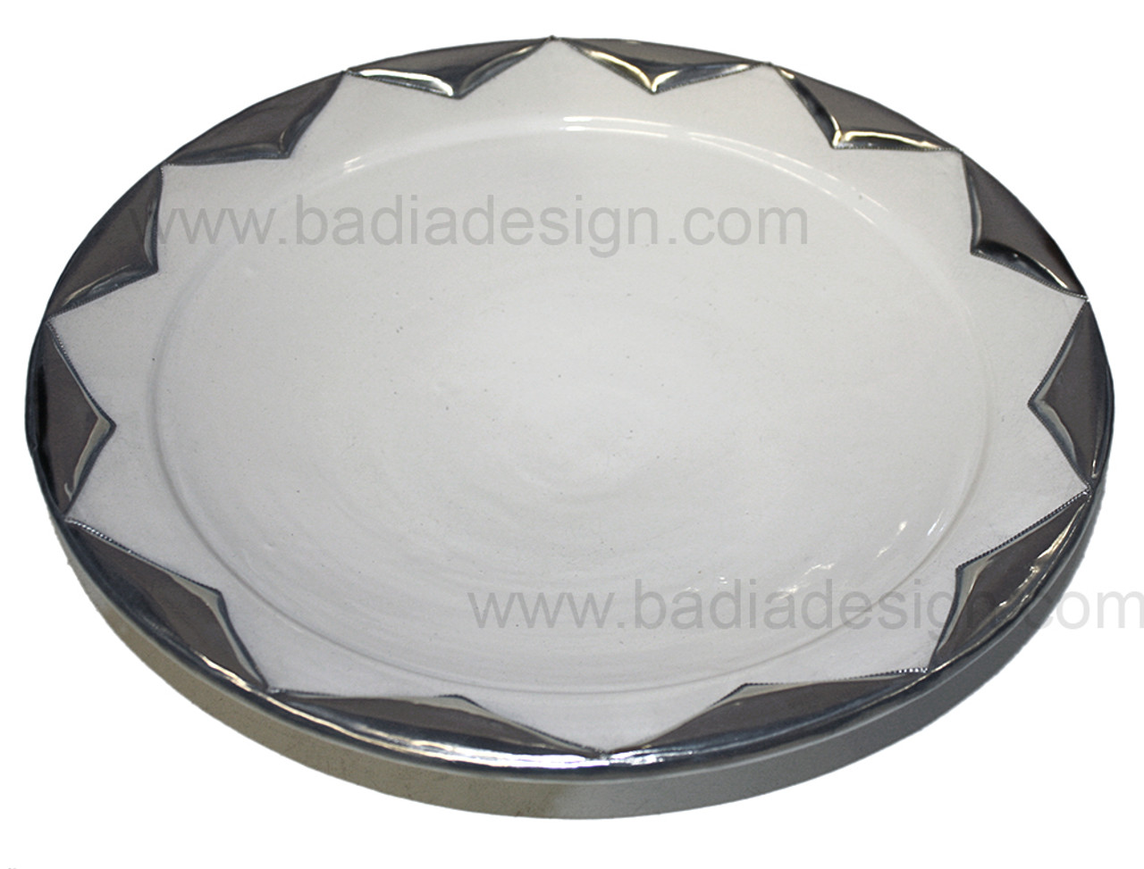 17 Inch Ceramic Plate with Silver Metal Rim - CER-P016