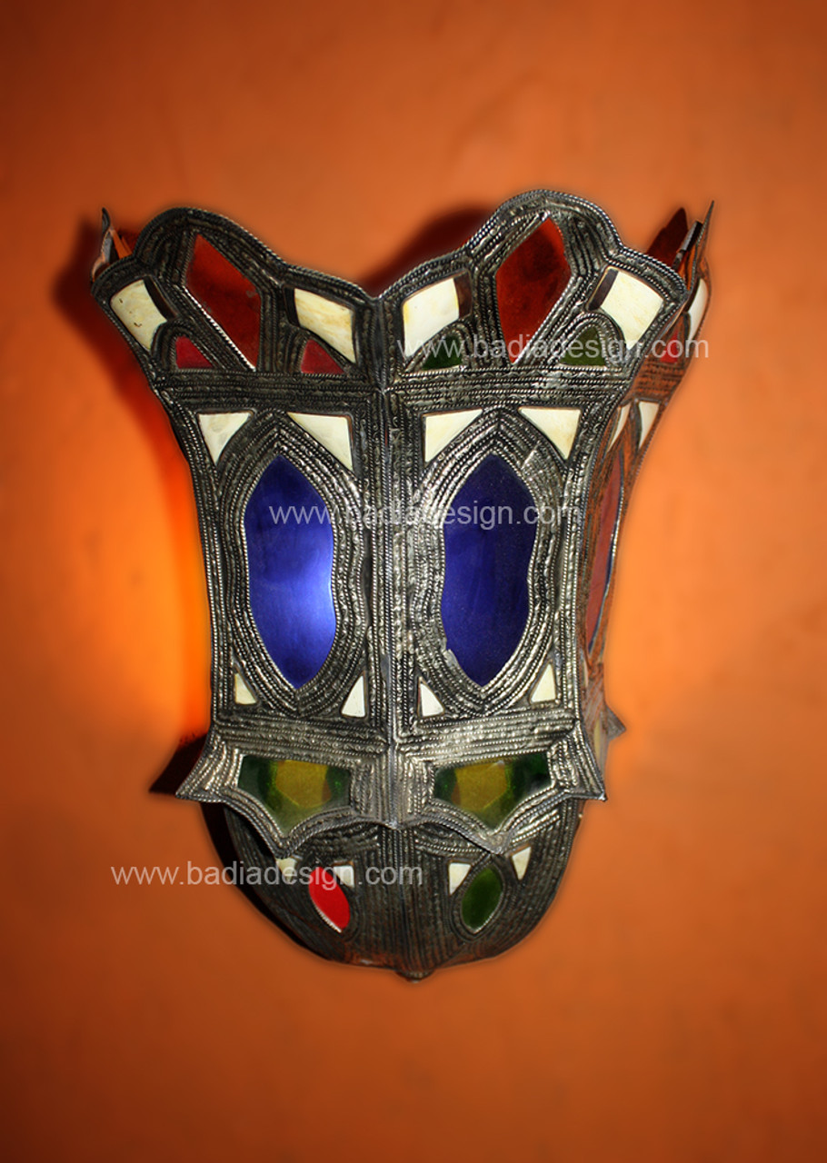 Metal and Bone with Colored Glass Wall Sconce - WL079