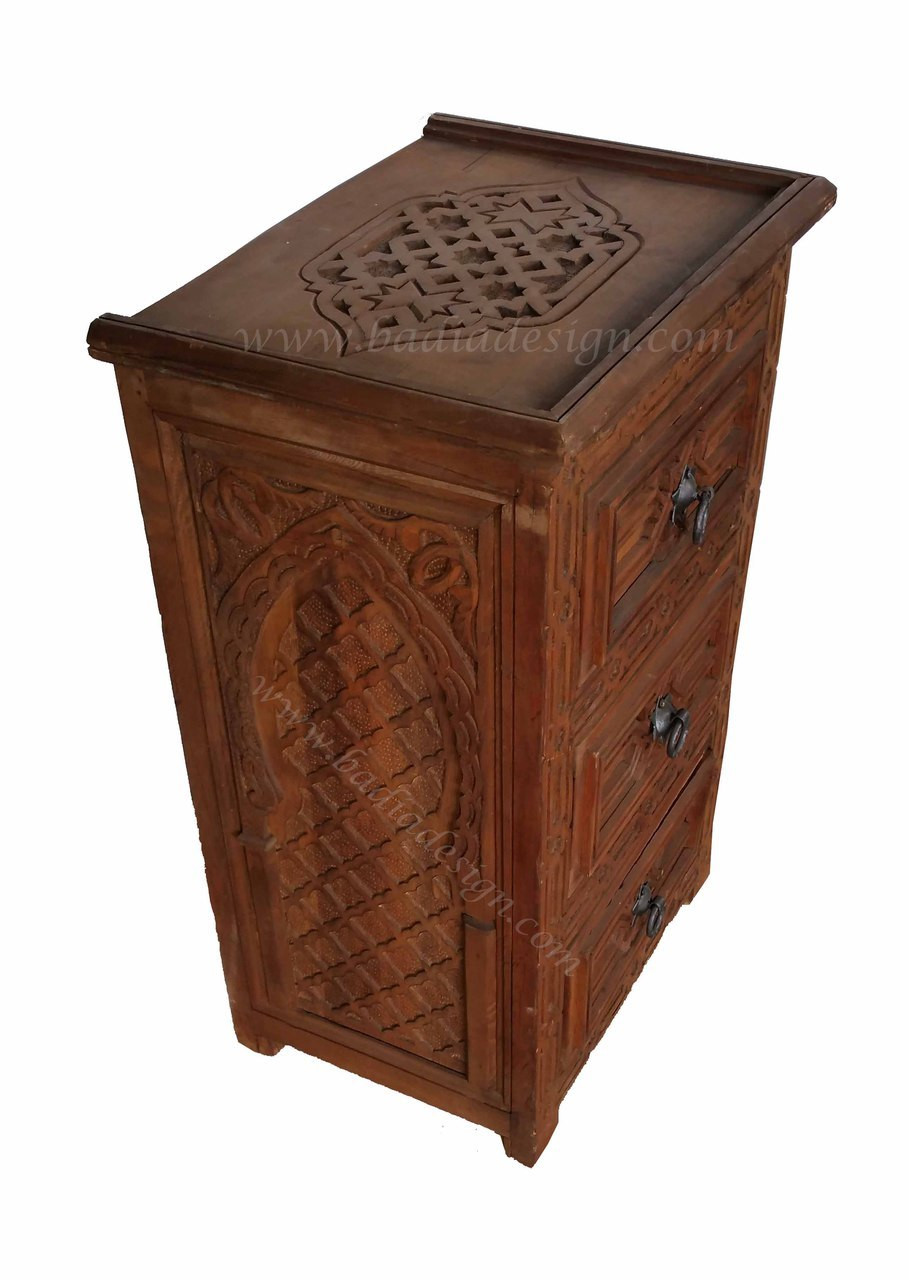 Hand Carved Wooden Nightstand - CW-NS001