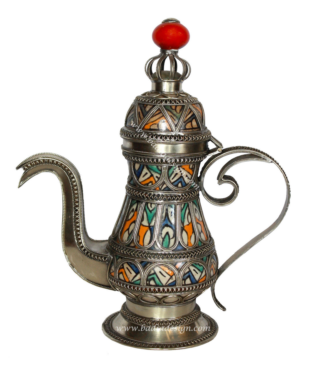 Moroccan Decorative Ceramic and Metal Teapot from Badia Design Inc.