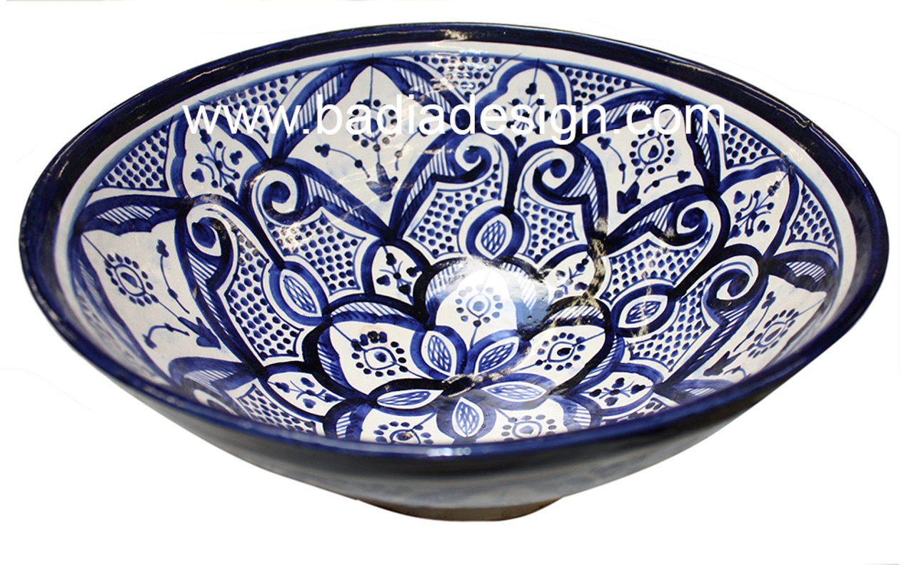 Blue and White Hand Painted Floral Ceramic Bowl - CER-B005