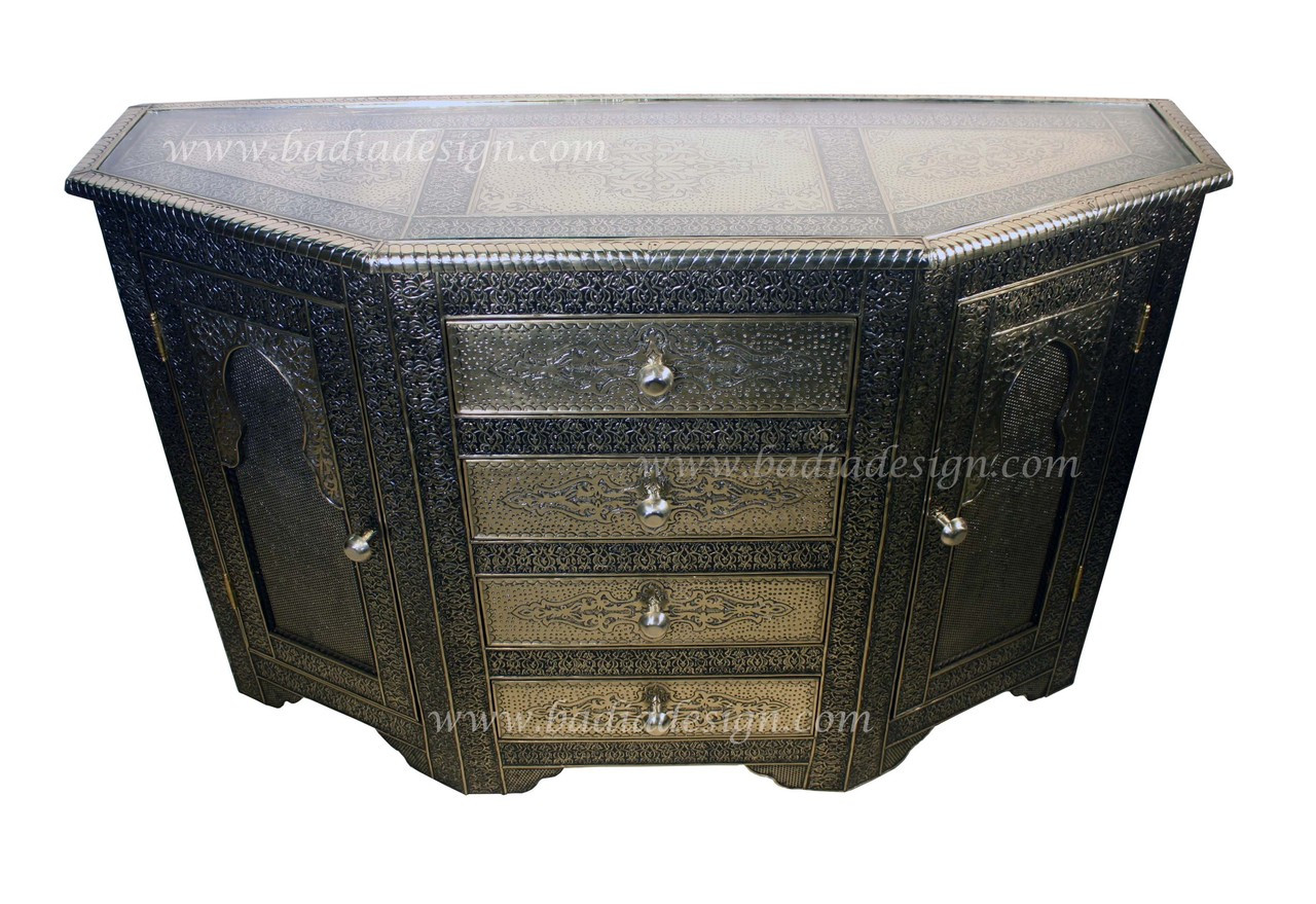 Silver Metal Cabinet with Glass Top - NK-CA019