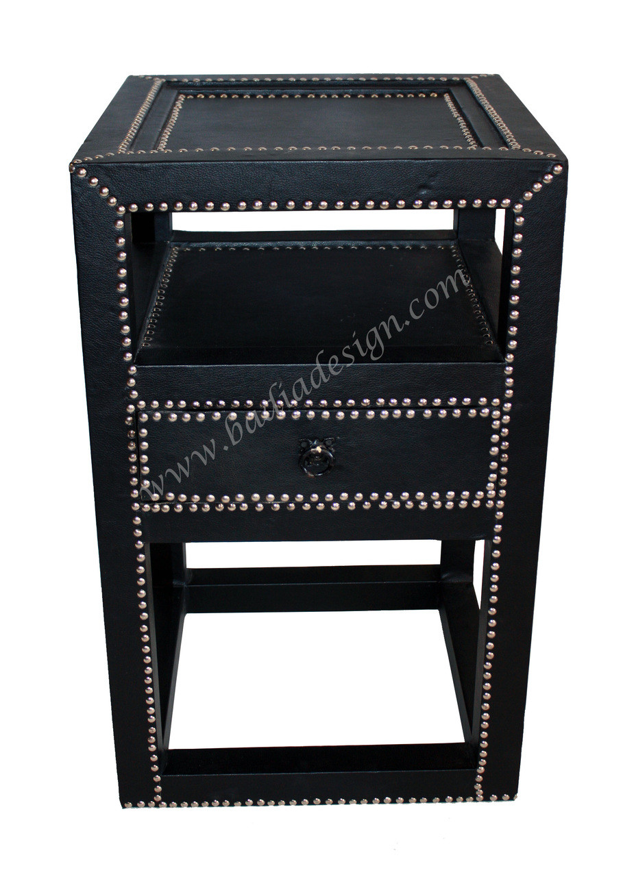 Square Top Metal and Leather Side Table - ML-ST002