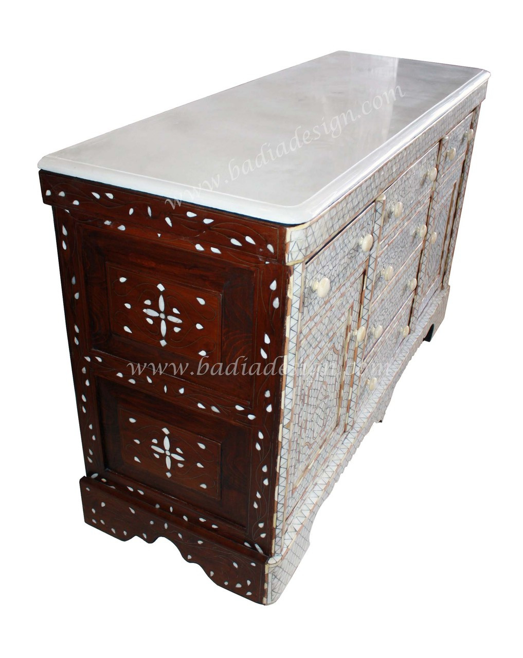 Mother of Pearl Cabinet with White Marble Top - MOP-CA003