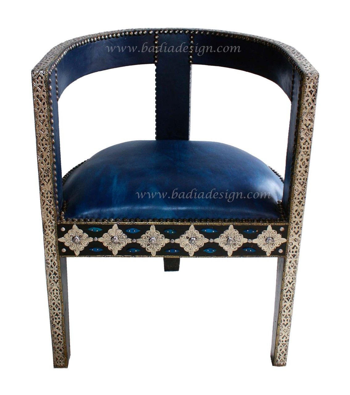 Moroccan Leather Chair with Metal and Bone - MB-CH017